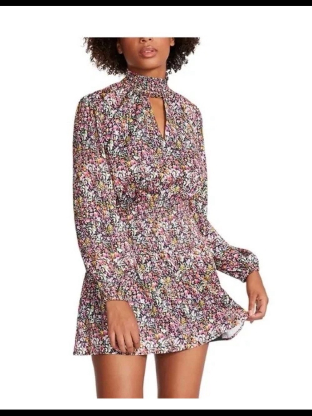 Steve Madden Pink Multicolor Floral Keyhole Smocked Mini Dress